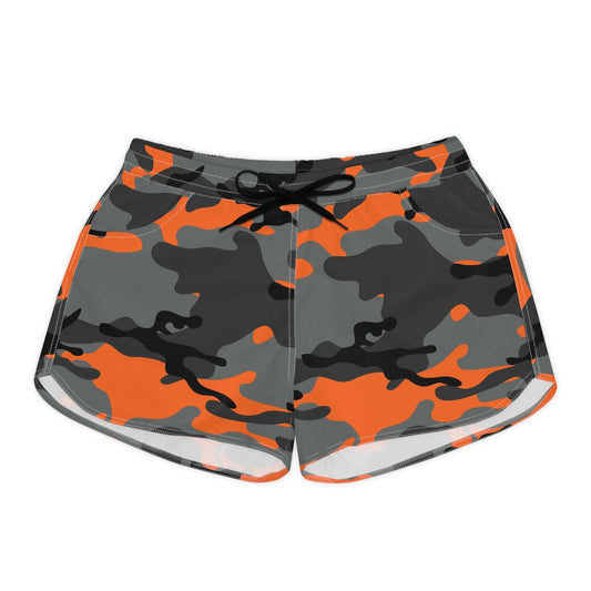 Summer Shorts | Military Camo Black Orange Women's Casual | Camo Colors