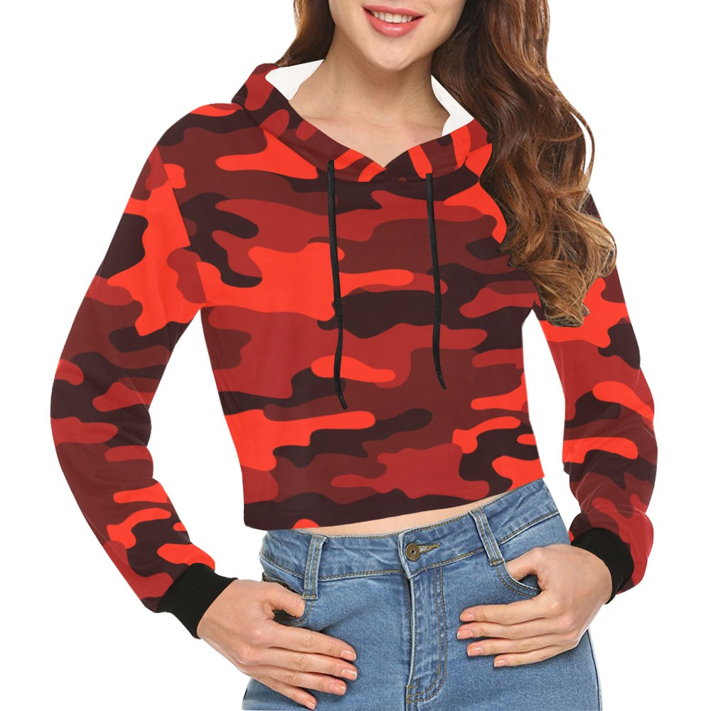 Cropped Camo Hoodie | Tight Fit | Scarlet Red and Black Camouflage