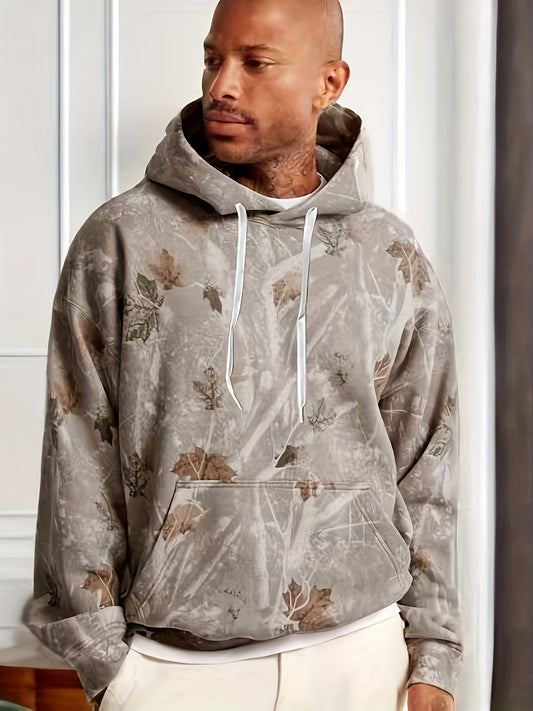 Men's Tropical Print Hoodie | Casual Apricot Pullover