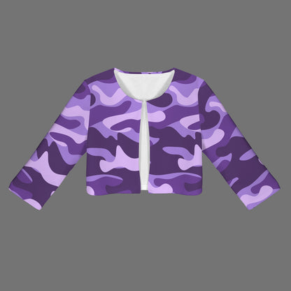 Camo Blazer | Cropped Open Front | Purple, Blue and Mauve Camouflage