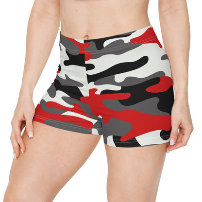 Women's Camo Shorts | Tight Fit | Red, Black, and White