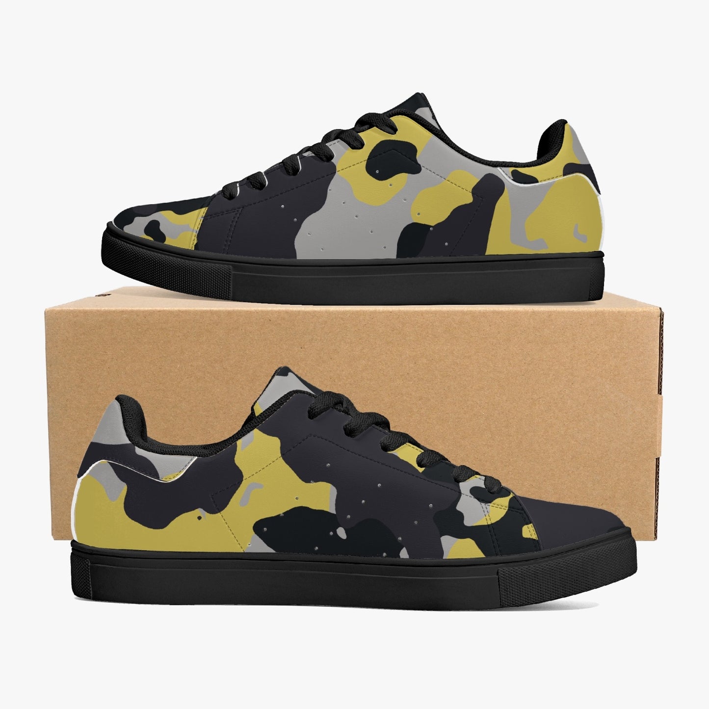 Camo Sneakers | Classic Low-Top Leather | Yellow, Black, & Silver