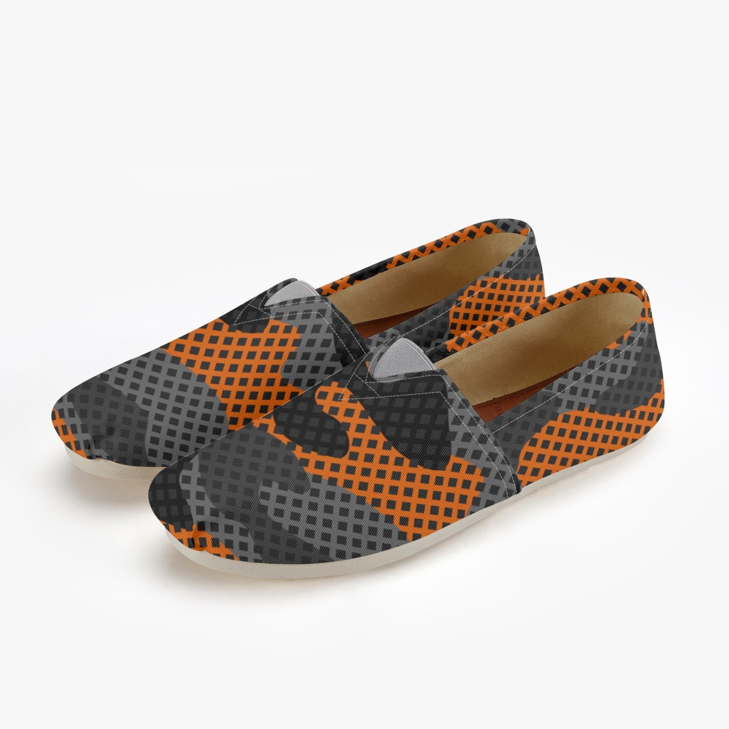 Camo Toms | Black & Orange Pixel Camouflage Canvas Shoes