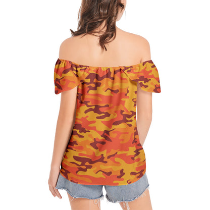 Off The Shoulder Camo Top | Red and Orange Camouflage