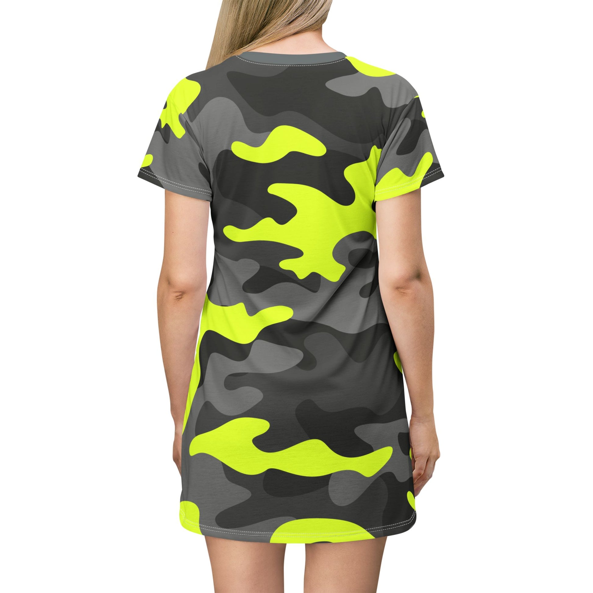 Camo T-Shirt Dress | Yellow, Black, and Gray