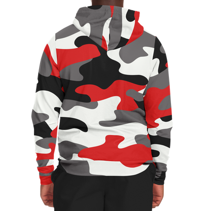 Zip-Up Hoodie | Red, Black, and White Camouflage