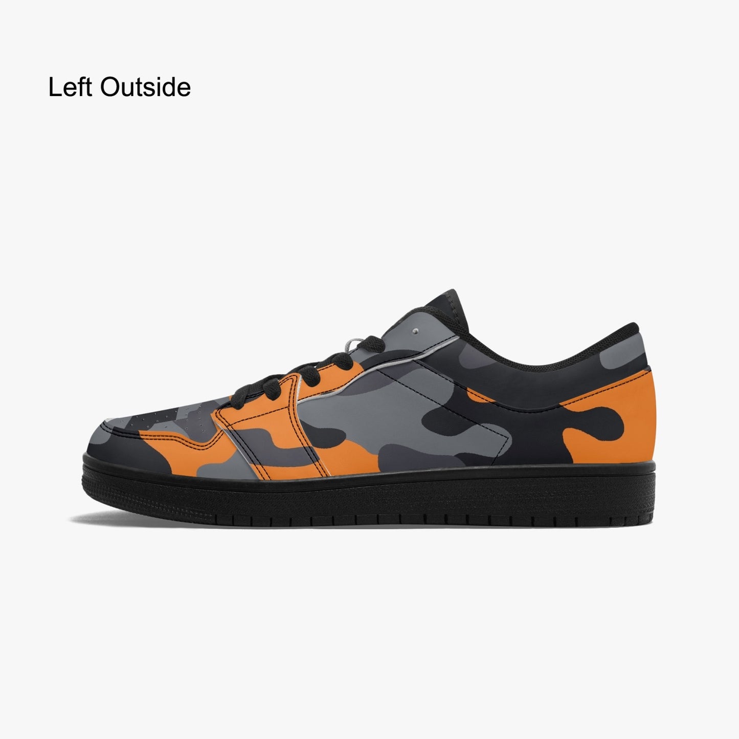 Camo Sneakers | Orange-Black Low-Top Leather Camouflage Shoes