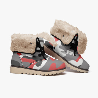 Camo Boots | Red, Black, & White Cotton-Pad Fur Lining