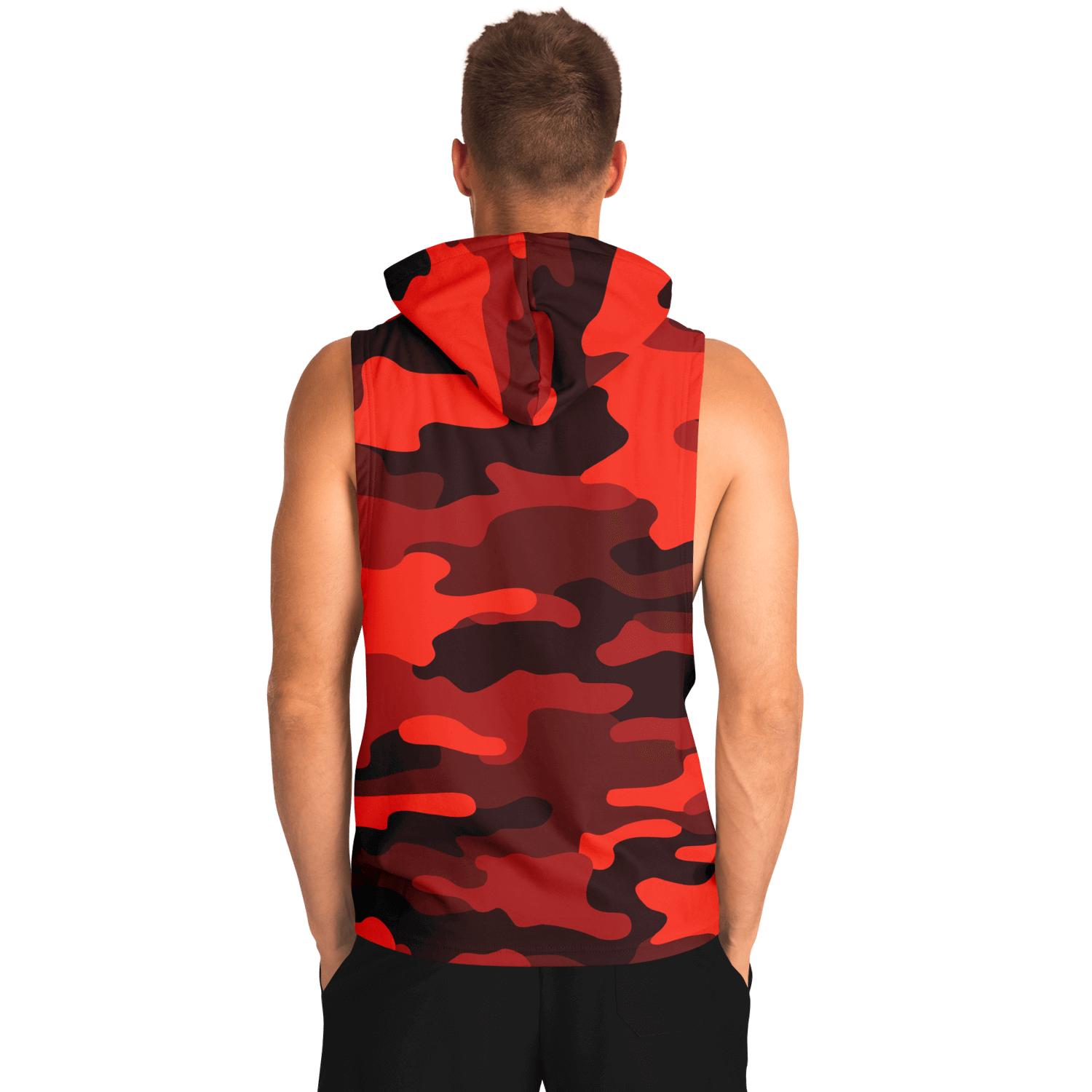 Sleeveless Hoodie | Scarlet Red & Black Camouflage