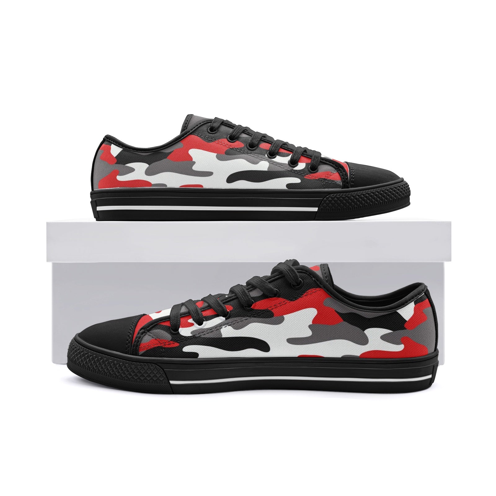 Camo Shoes | Low Top Canvas | Red, Black, and White