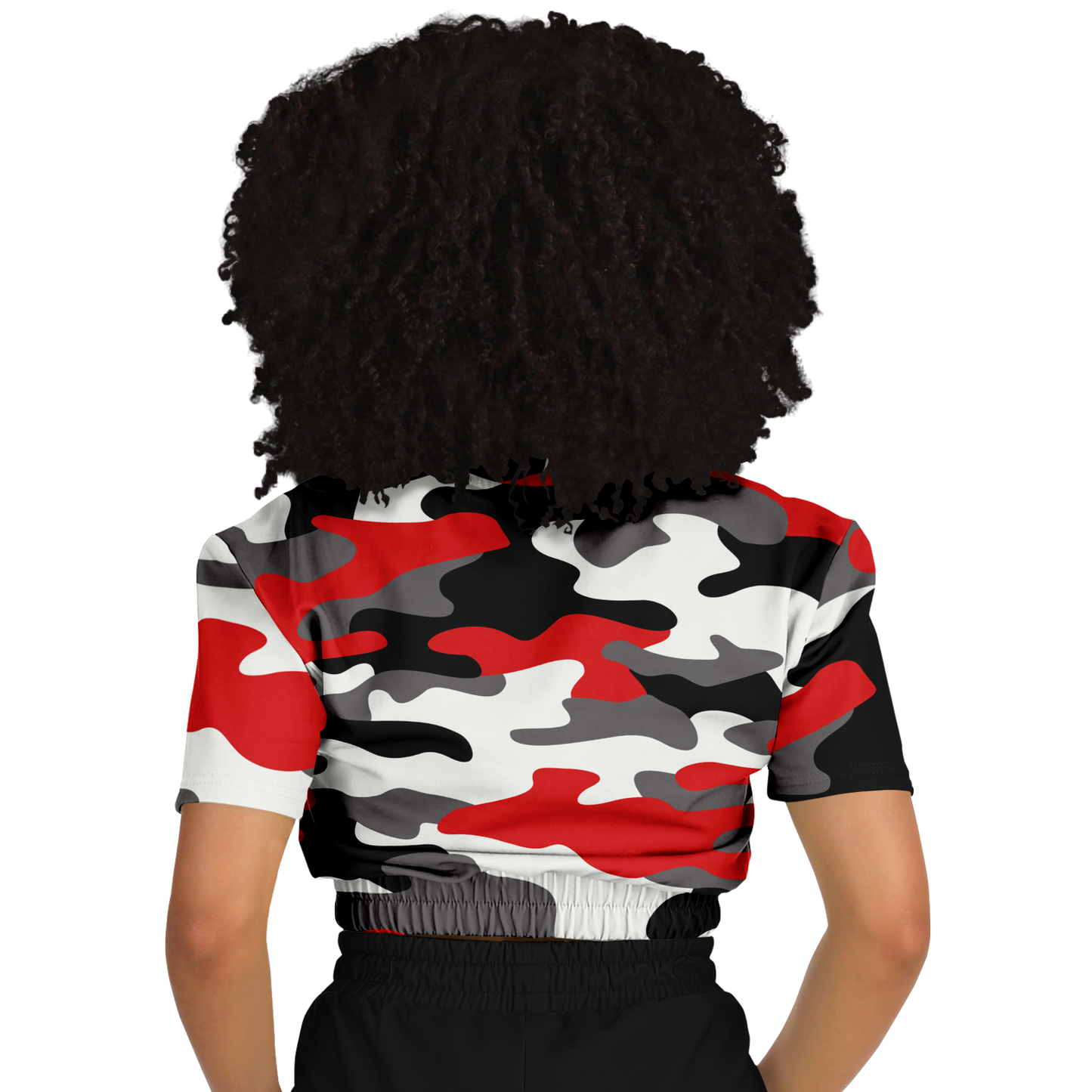 Camo Crop Top Sweatshirt | Red, Black & White Camouflage