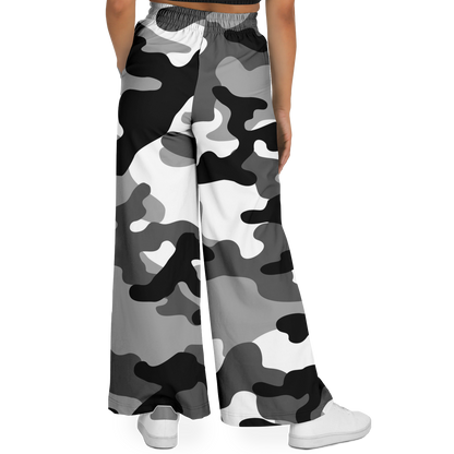 Camo Wide Leg Pants | Black, White & Gray Camouflage