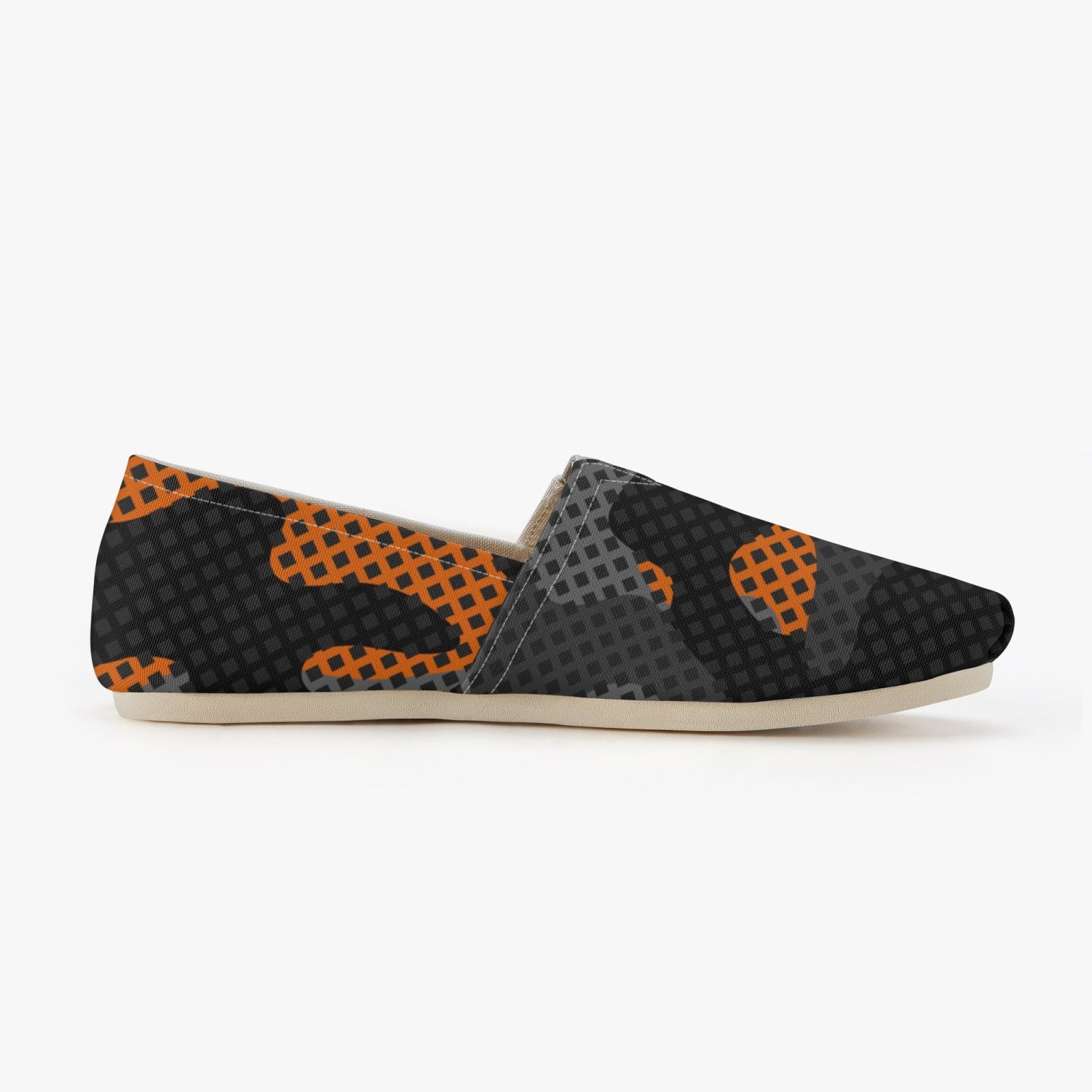 Camo Toms | Black & Orange Pixel Camouflage Canvas Shoes