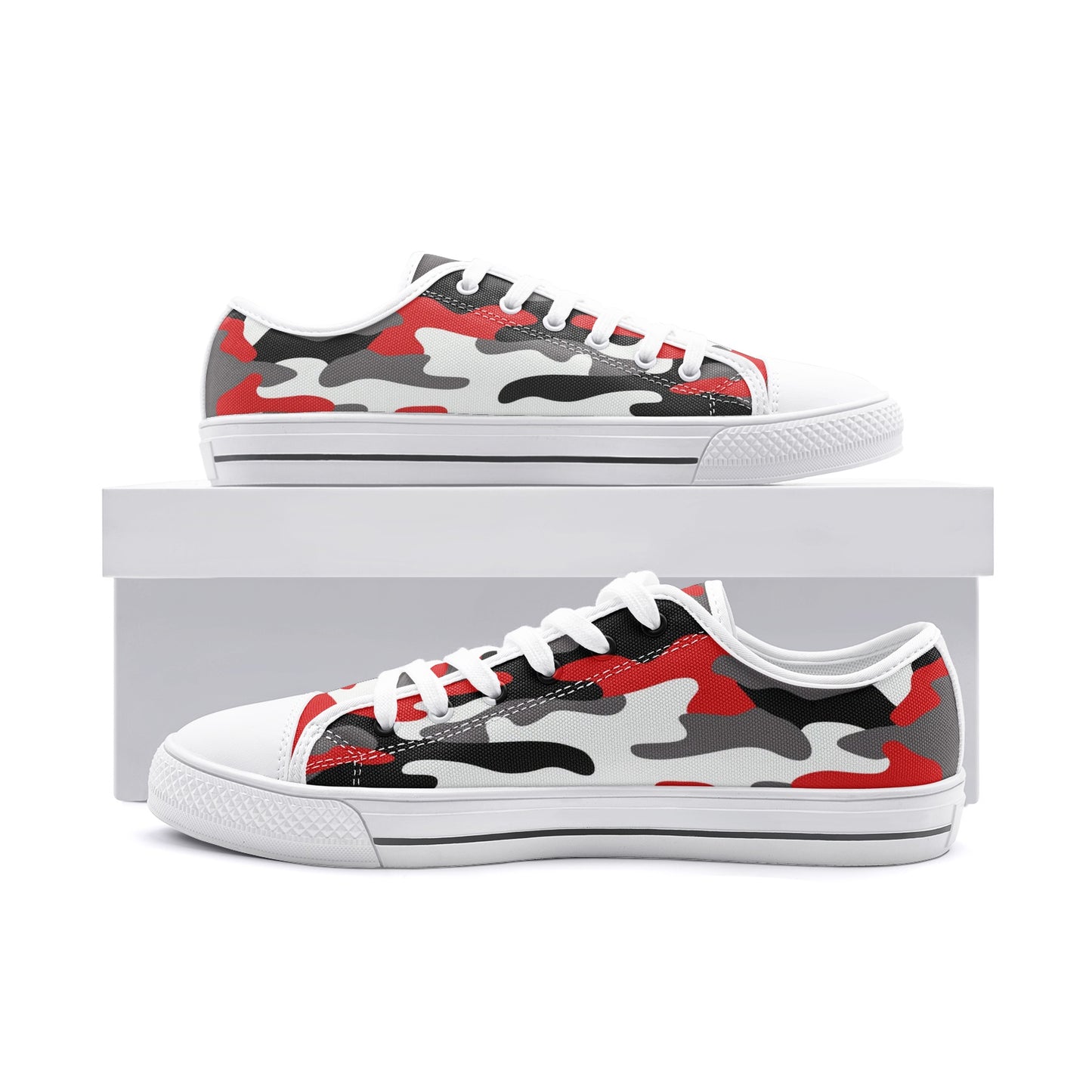 Camo Shoes | Low Top Canvas | Red, Black, and White