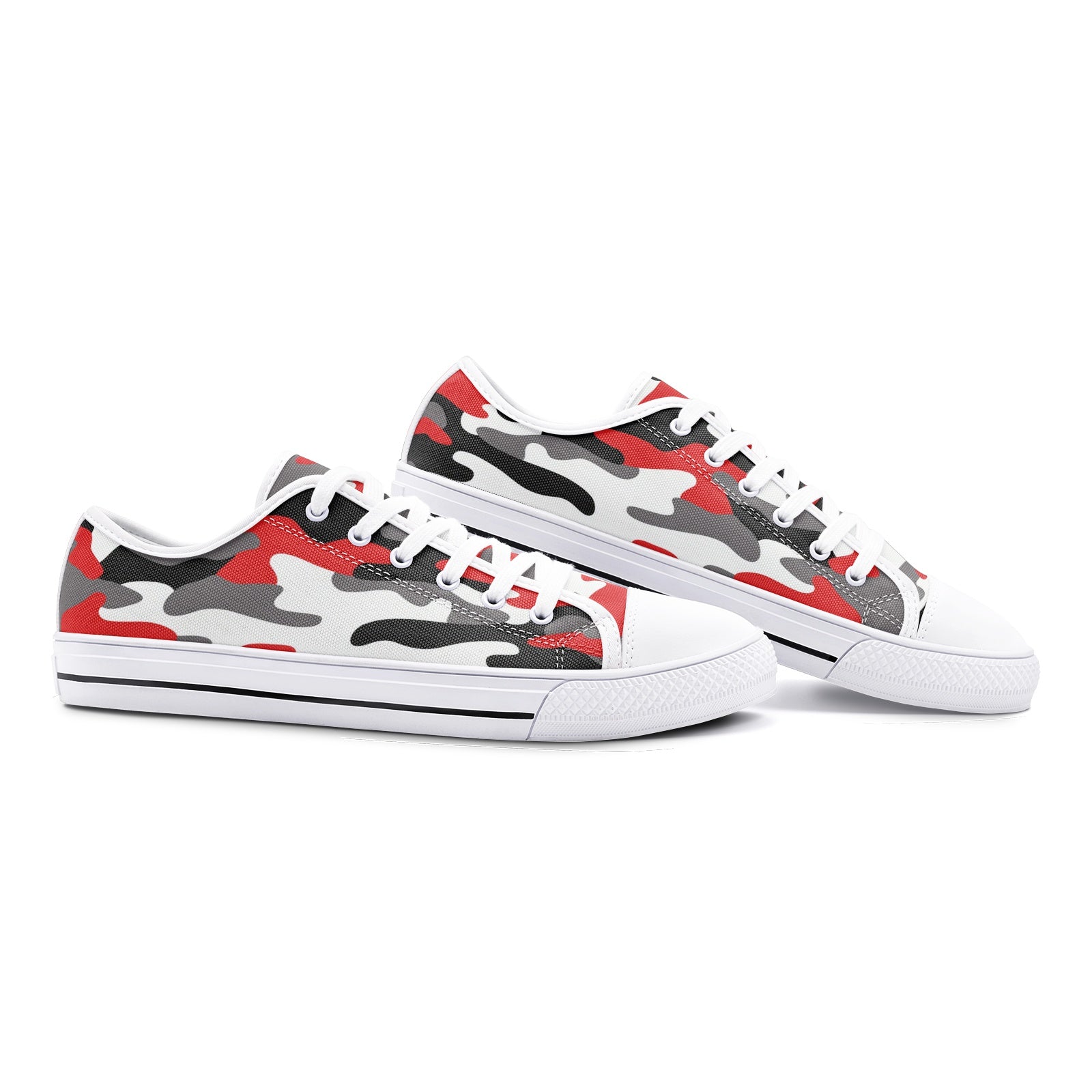 Camo Shoes | Low Top Canvas | Red, Black, and White