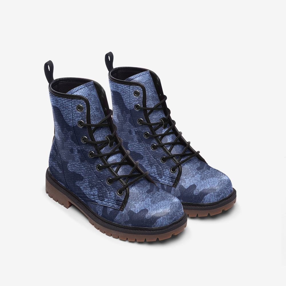 Camo Boots | Leather Camouflage in Denim Blue