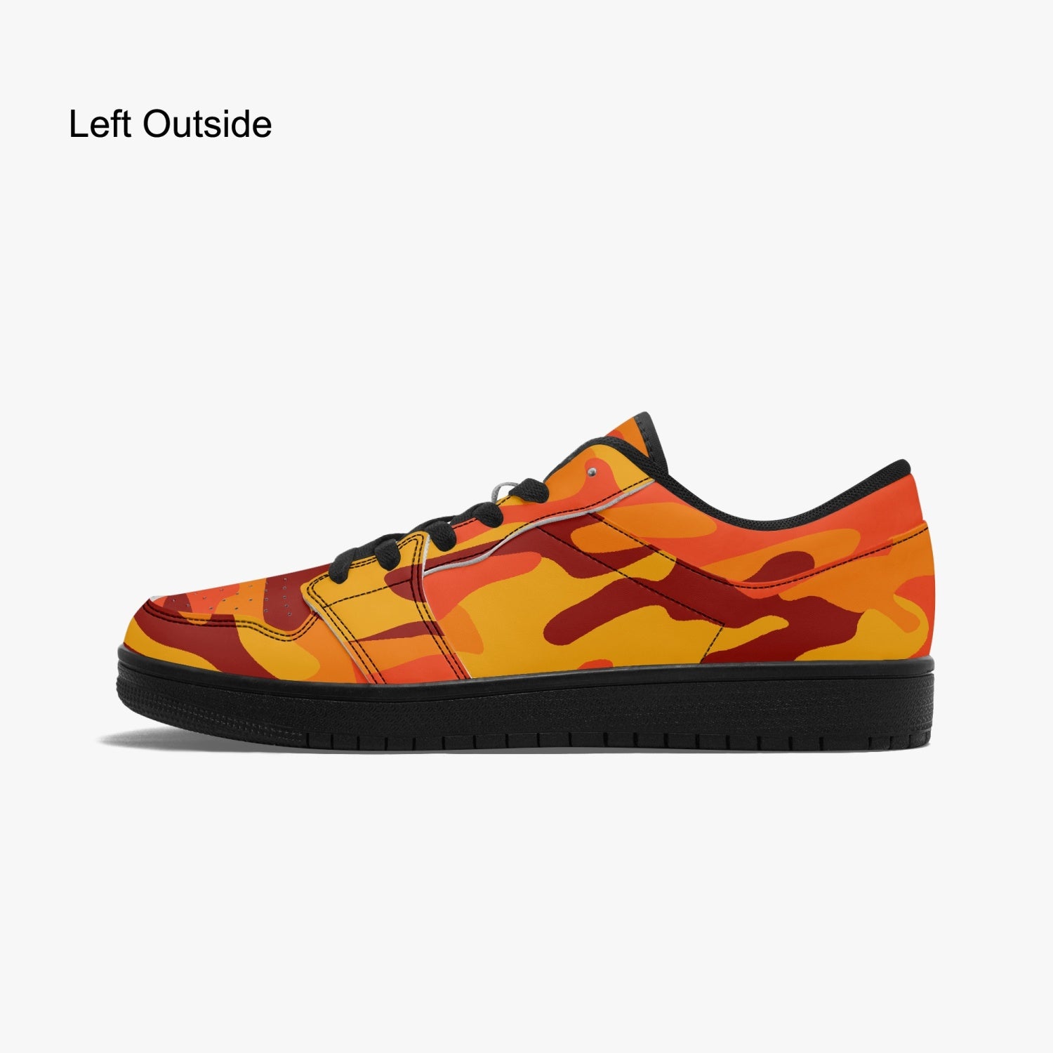 Camo Sneakers | Orange and Red Low-Top Leather Camouflage Shoes