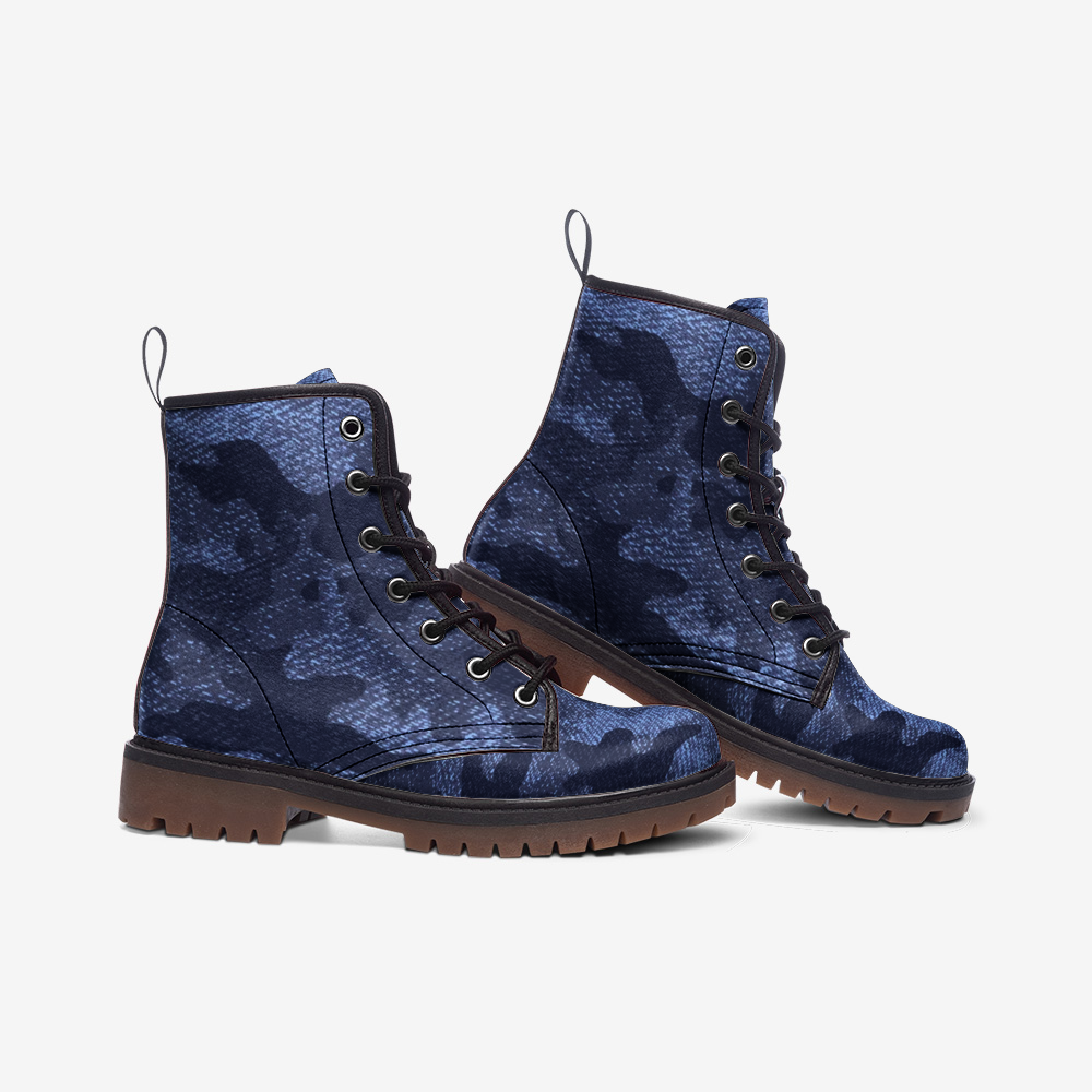 Camo Boots | Leather Camouflage in Denim Blue