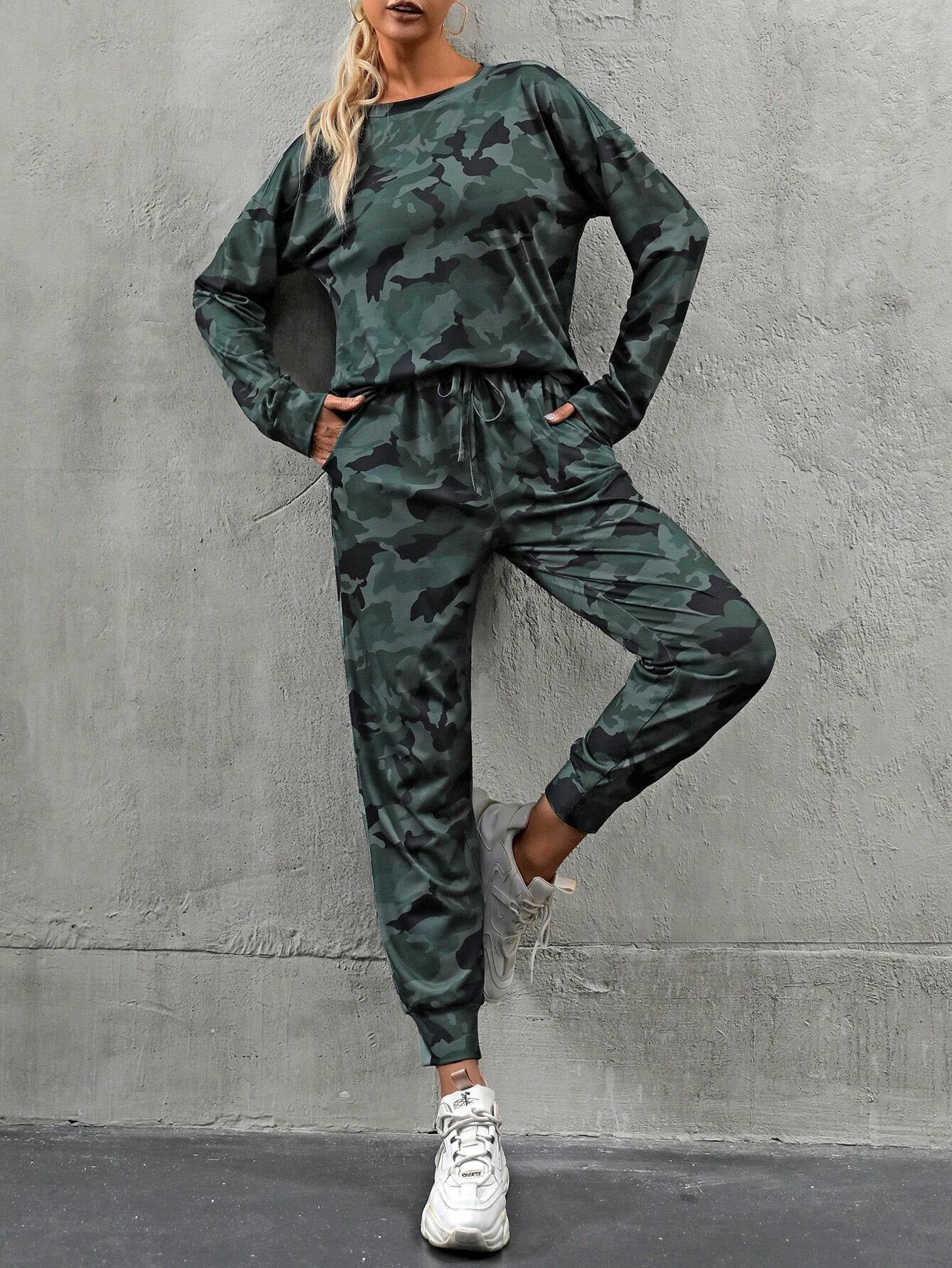 LUNE Camouflage Print Top and Pants Set