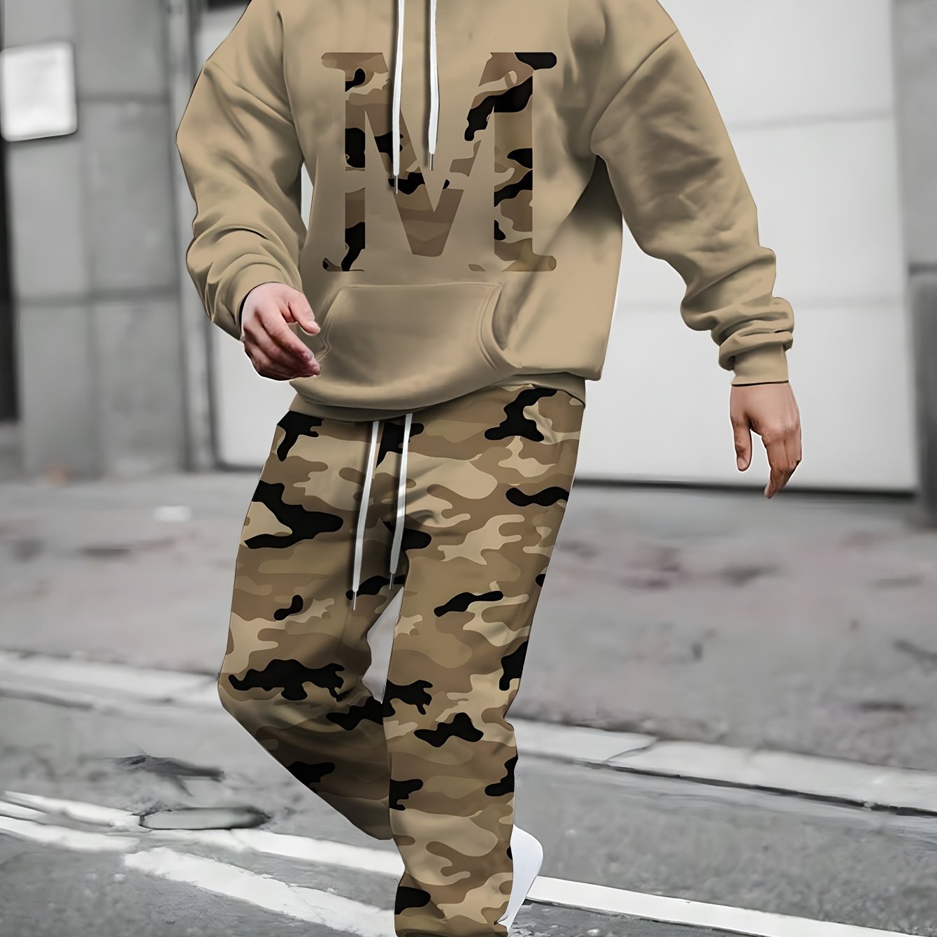 2pcs Plus Size Men'S Casual Set | Camo Hoodie and Joggers