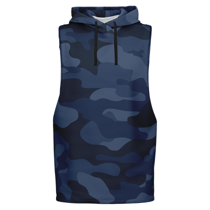 Sleeveless Hoodie | Deep Blue Camouflage