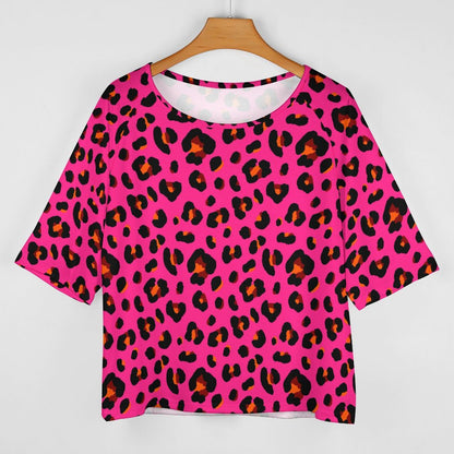 Off The Shoulder Top | Cerise Pink, Orange and Black Leopard Print