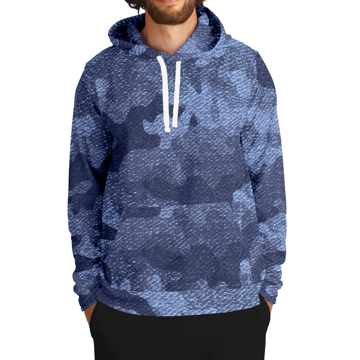 Camo Hoodie | Blue Denim Camouflage Pullover