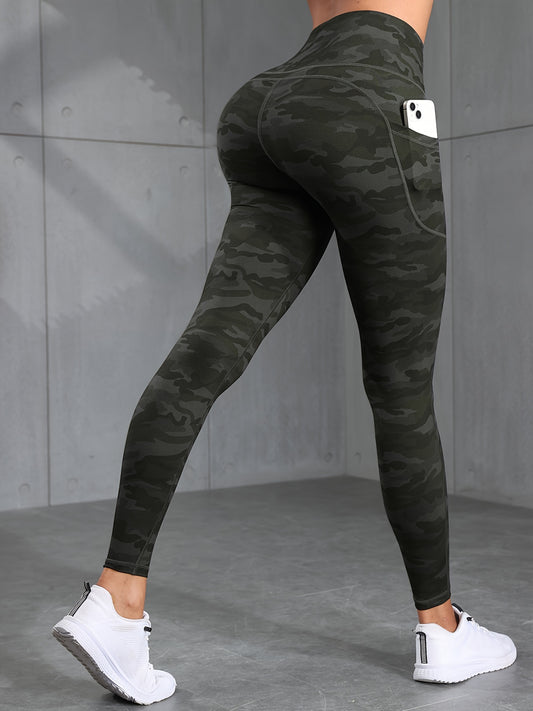 Camo Print High Waist Workout Leggings, Casual Skinny Stretchy Tights Leggings