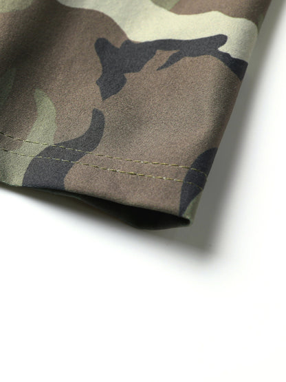 Men's Camo Hooded Short Sleeve Sweatshirt With A Zippered Kangaroo Pocket