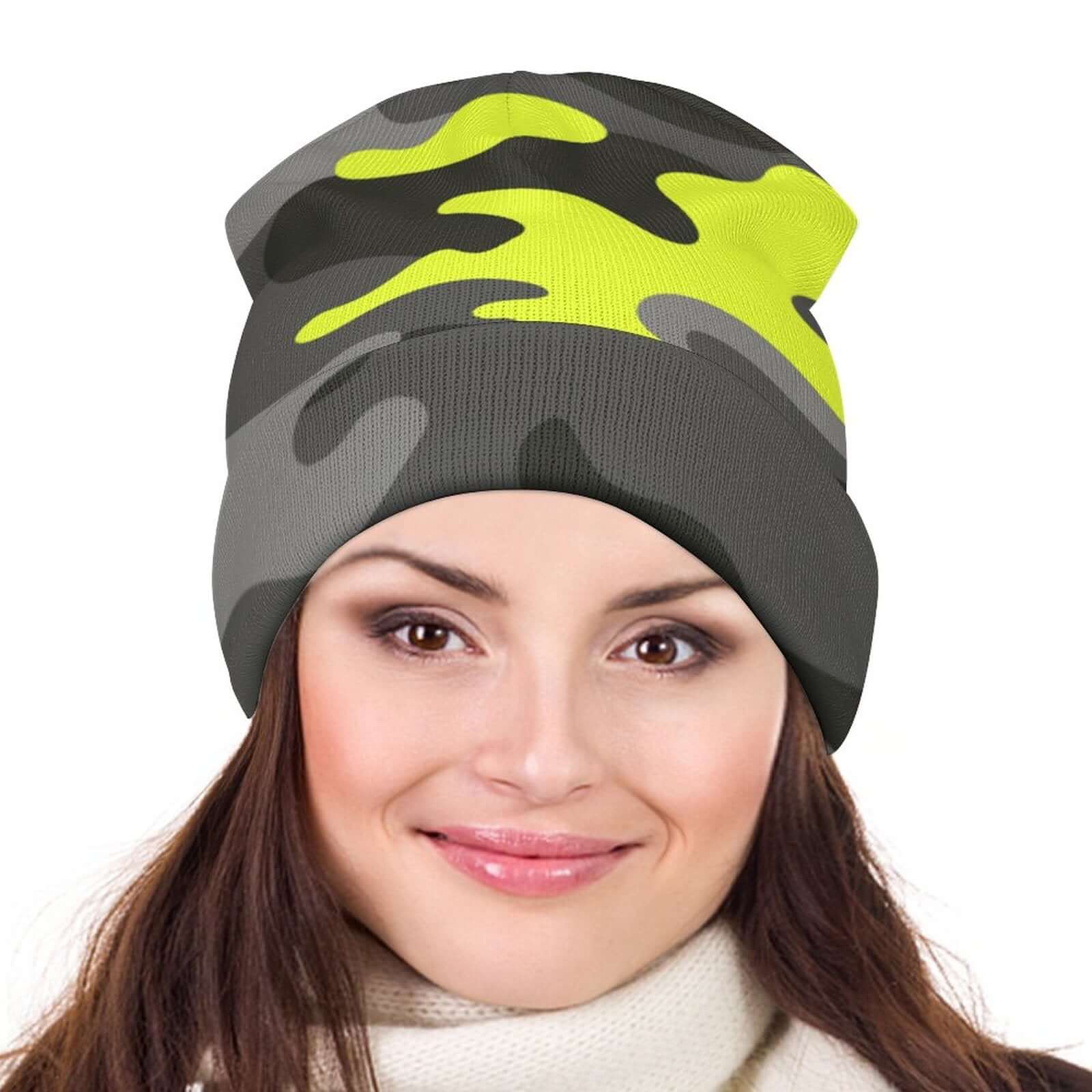 Camo Beanie | Black, Gray & Yellow Camouflage