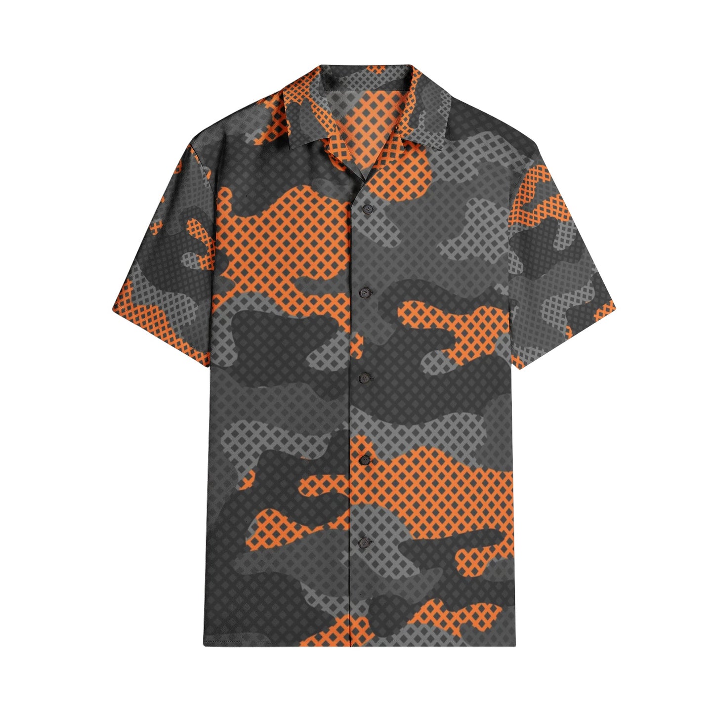 Cotton Camo Shirt For Men | Black & Orange Pixel Short-Sleeve