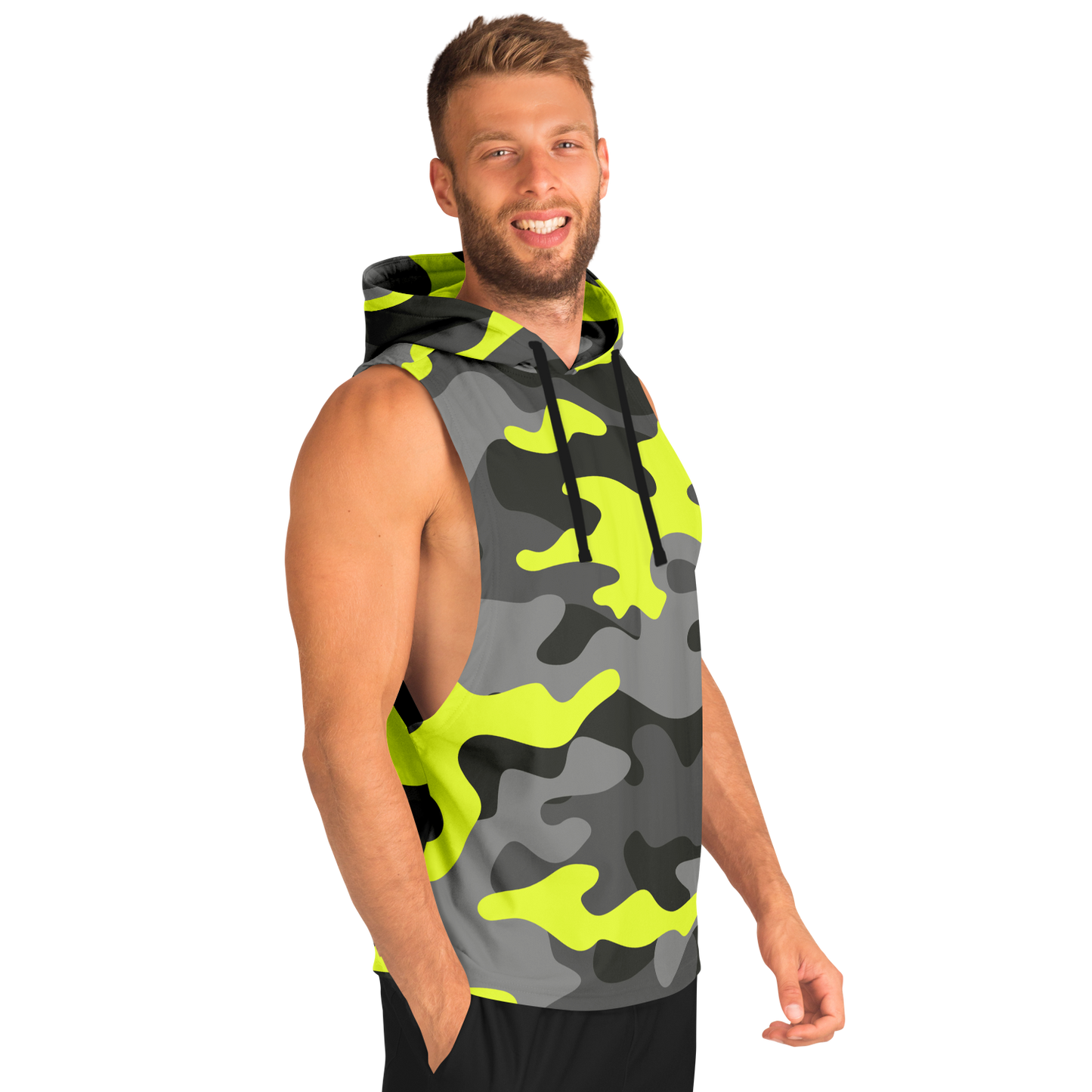 Sleeveless Hoodie | Black, Gray & Yellow Camouflage