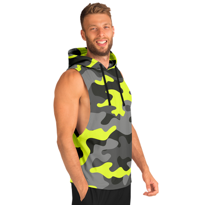 Sleeveless Hoodie | Black, Gray & Yellow Camouflage