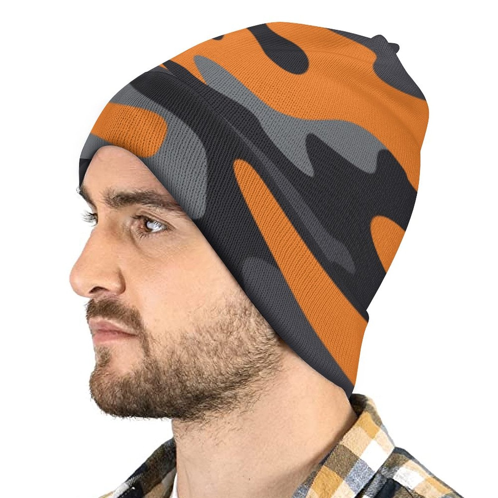 Camo Beanie | Orange, Gray & Black Camouflage