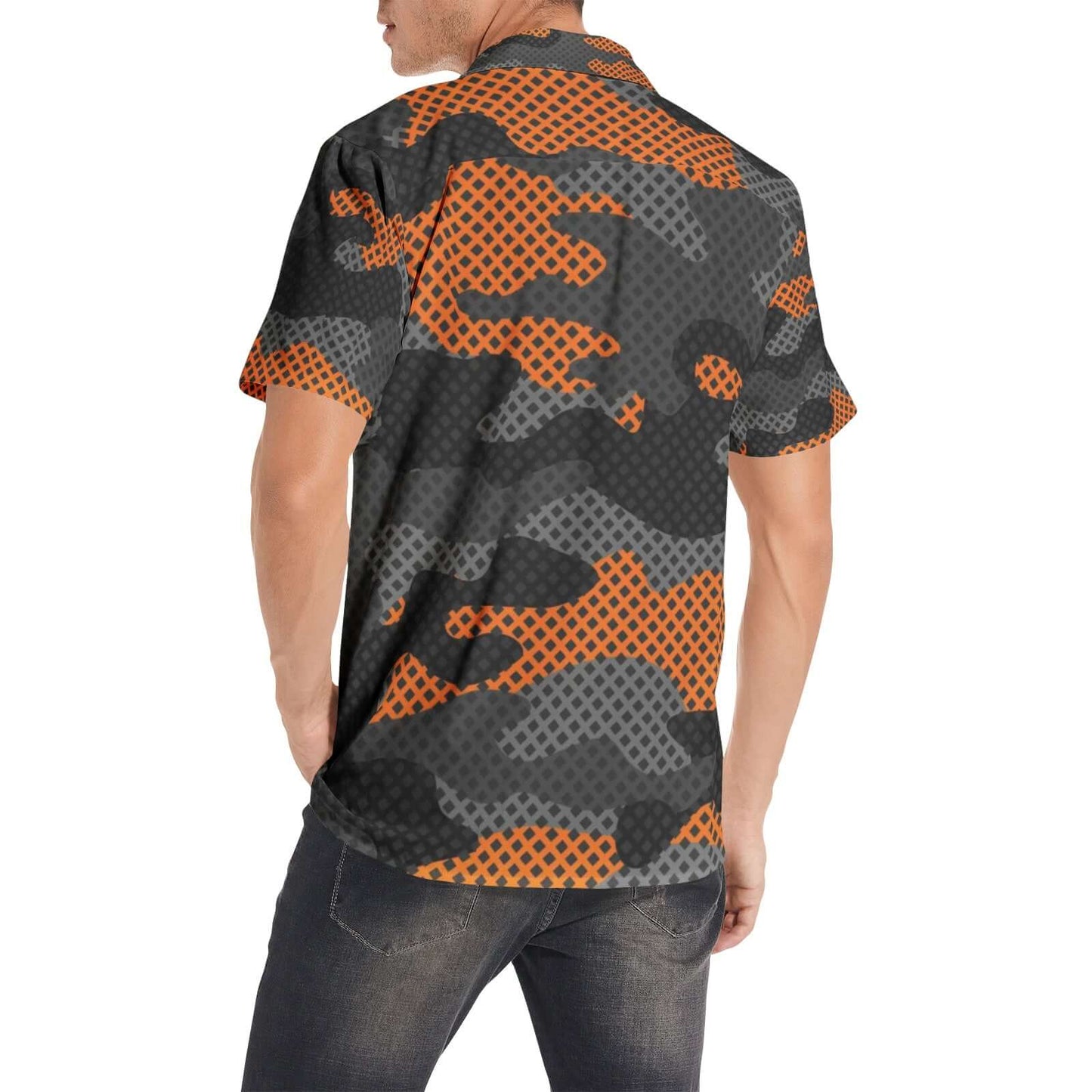 Cotton Camo Shirt For Men | Black & Orange Pixel Short-Sleeve