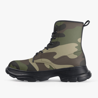 Chunky Boots | Leather in Classic Green Camouflage