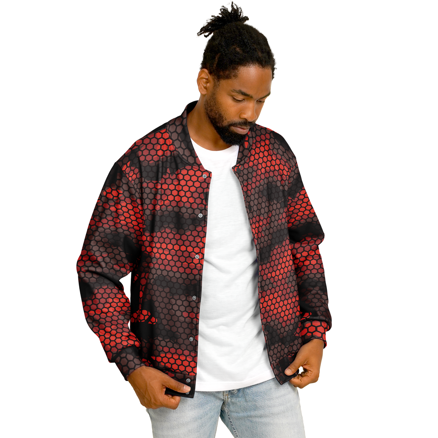 Baseball Jacket | Red & Black Hive Camouflage | Unisex