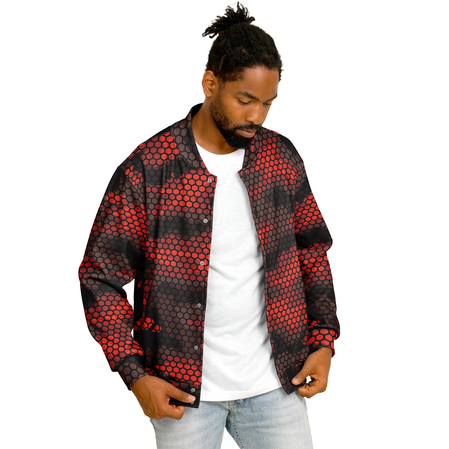 Baseball Jacket | Red & Black Hive Camouflage | Unisex