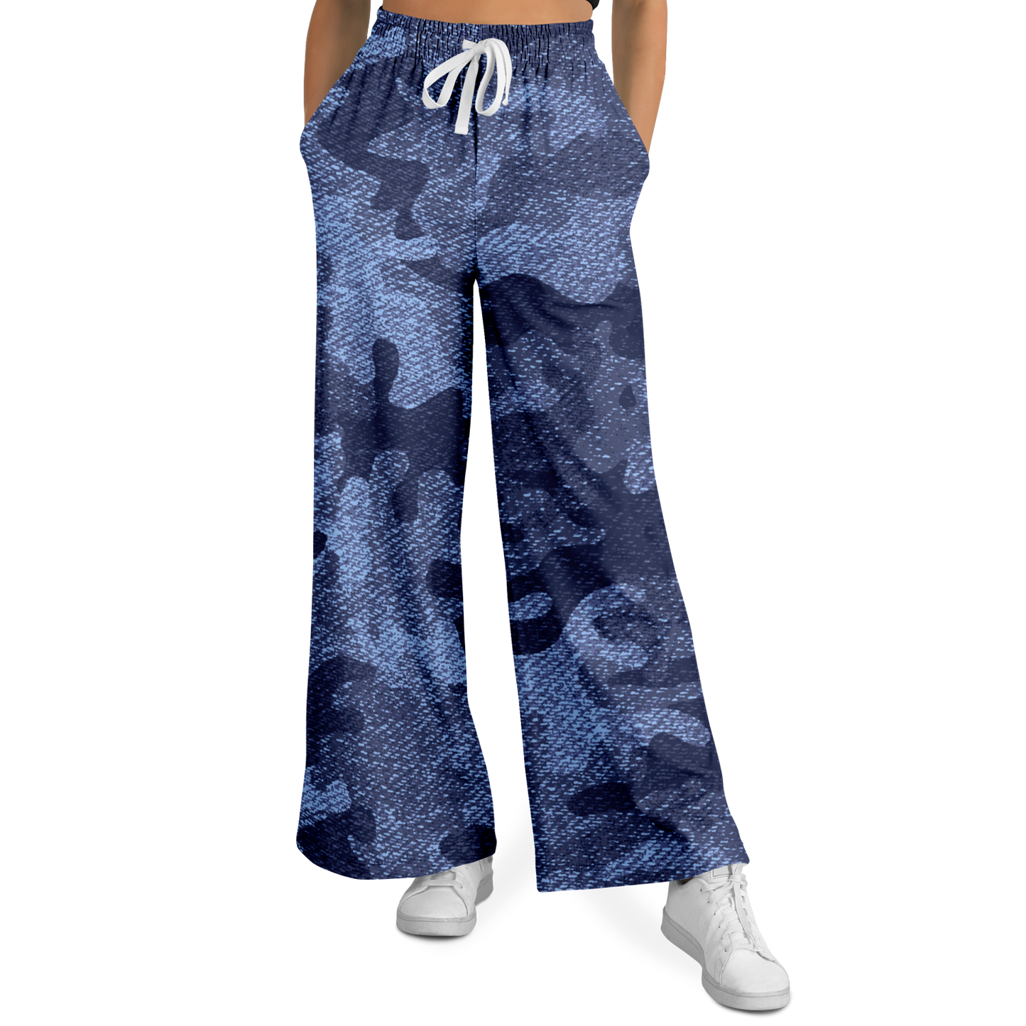 Camo Wide Leg Pants | Blue Denim Camouflage