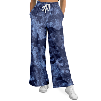 Camo Wide Leg Pants | Blue Denim Camouflage