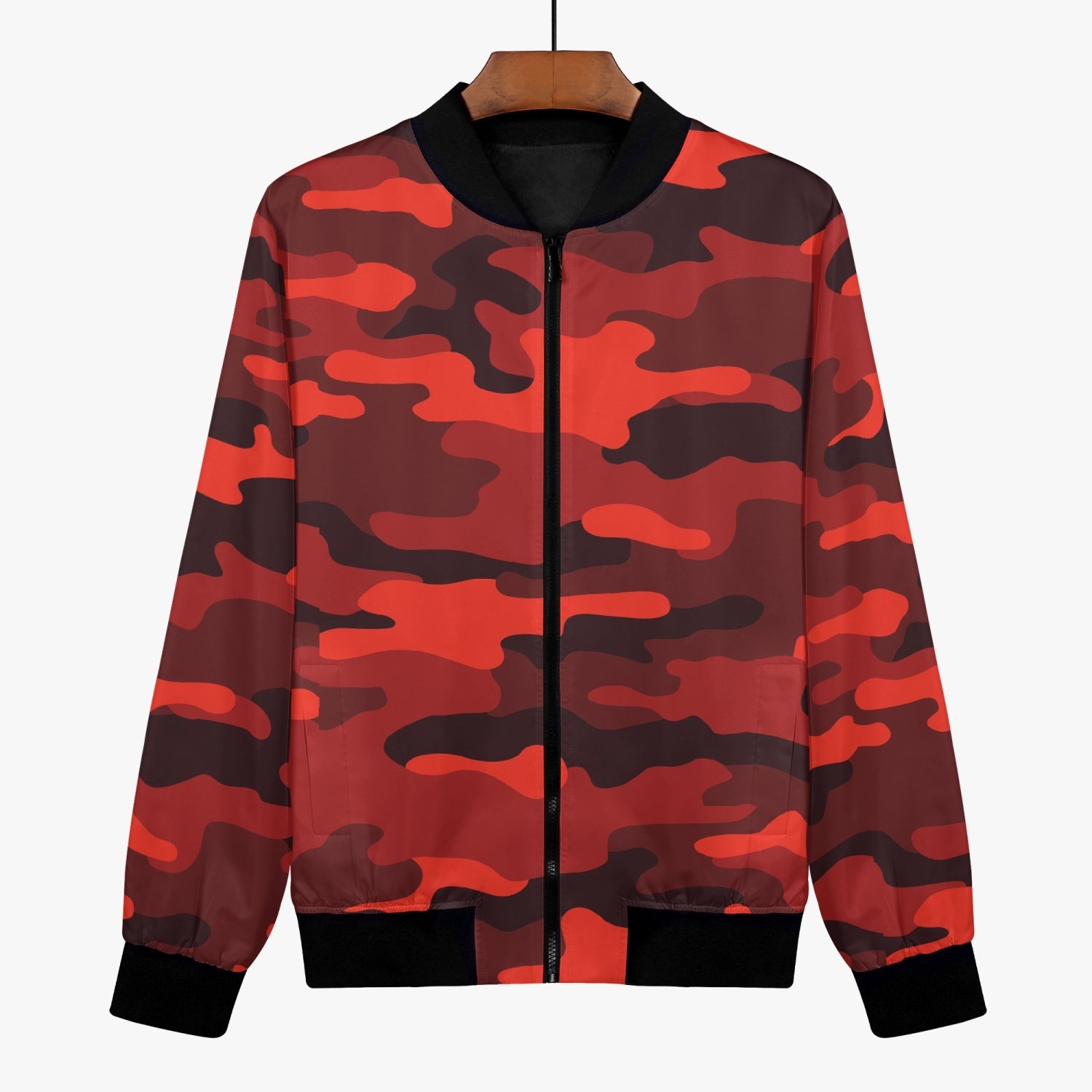 Women's Camo Bomber Jacket | Scarlet Red and Black