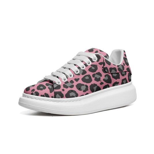 Oversized McQueen Sneakers | Black Grey & Pink Leopard Print