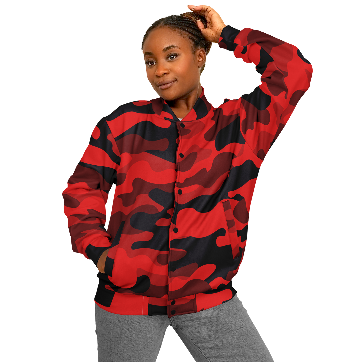 Red Camo Baseball Jacket | Unisex, Premium, Heavyweight Coat