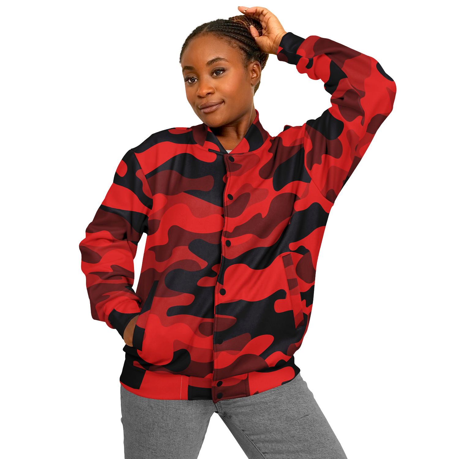 Red Camo Baseball Jacket | Unisex, Premium, Heavyweight Coat