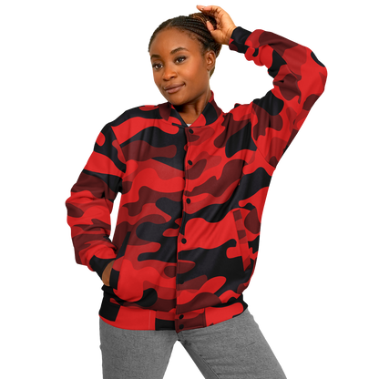 Red Camo Baseball Jacket | Unisex, Premium, Heavyweight Coat