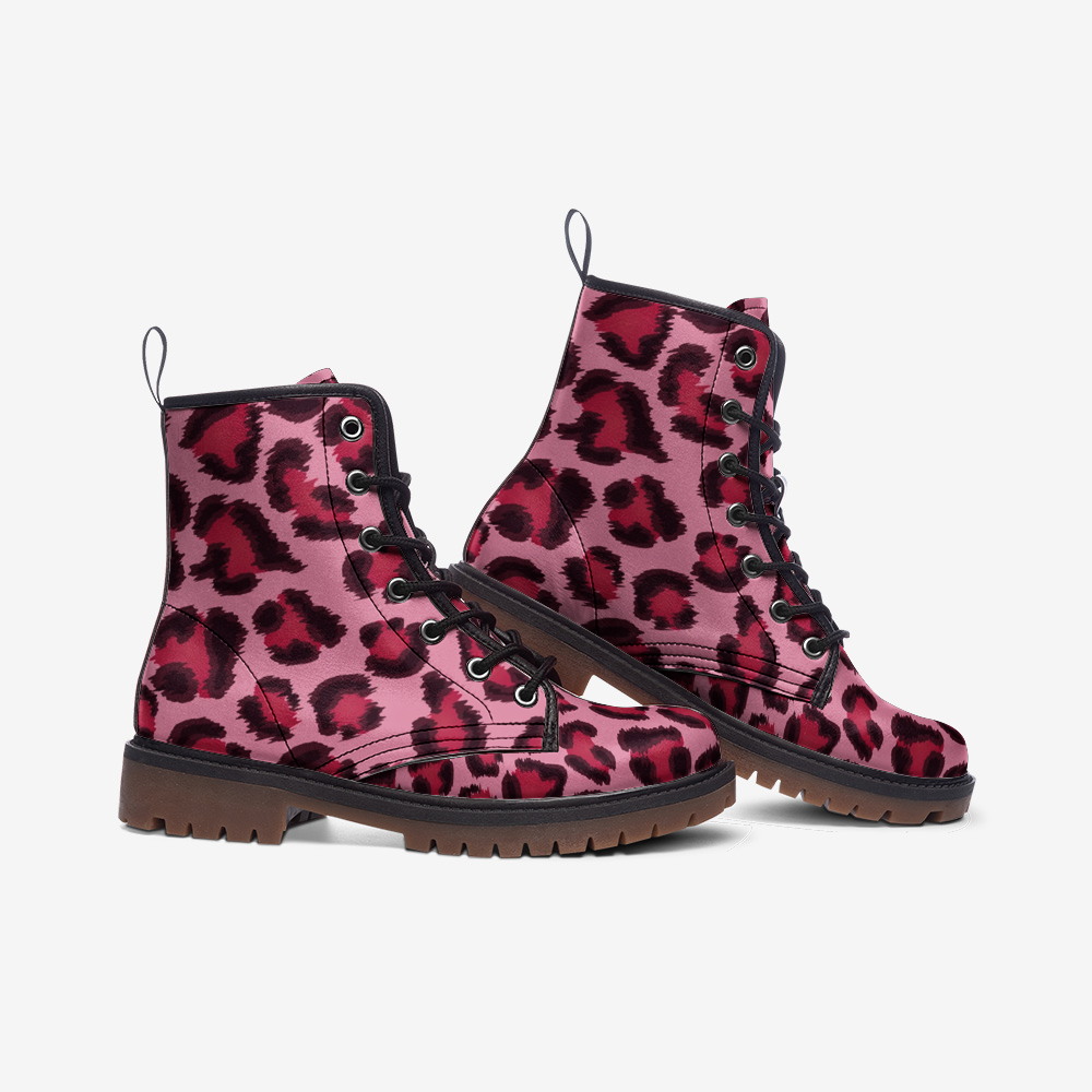 Leopard Boots | Lightweight Leather | Pink, Cherry & Black