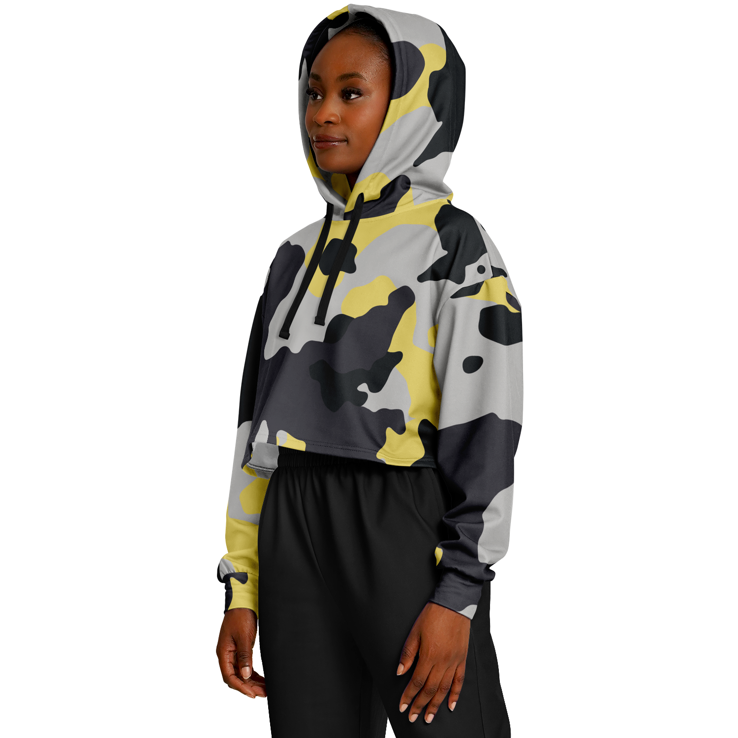 Cropped Hoodie For Women | Yellow, Black & Silver Camouflage