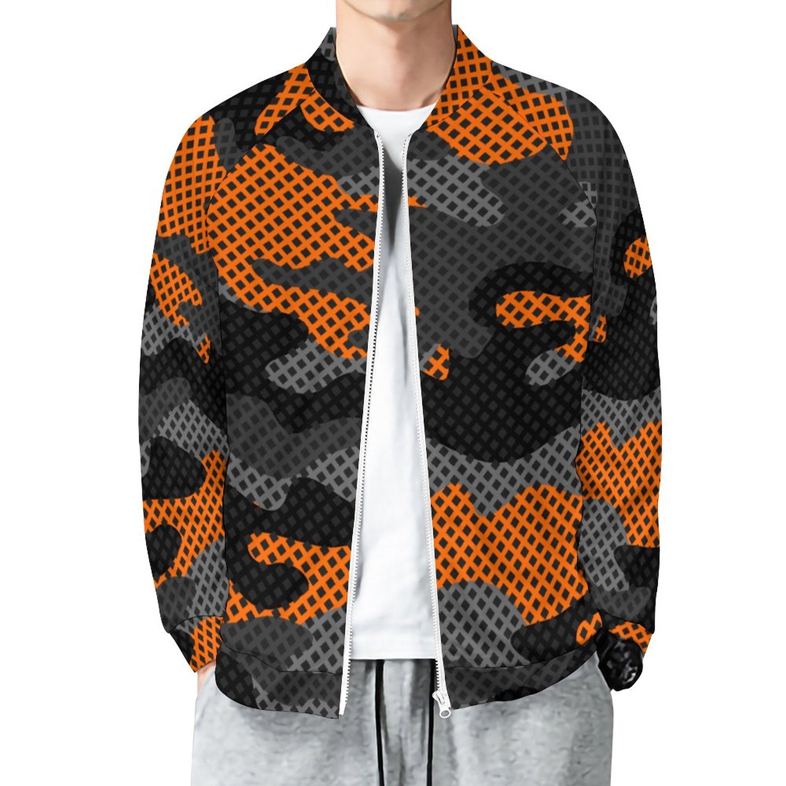 Camo Shirt | Raglan Zip-up | Orange and Black Pixel