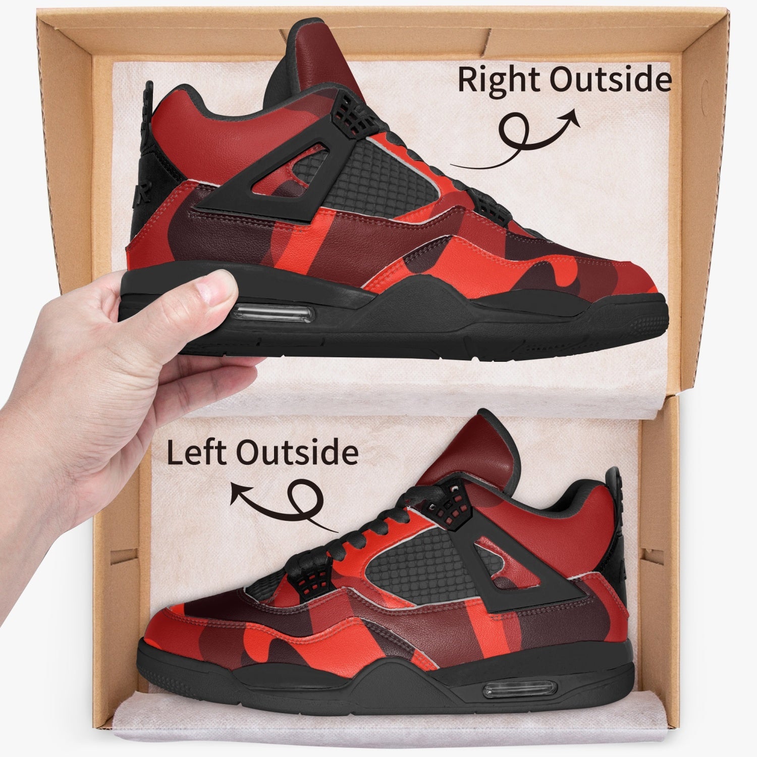 Camo Jordans AJ4 | Scarlet Red and Black Camouflage