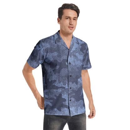 Cotton Camo Shirt For Men | Denim Blue Short-Sleeve